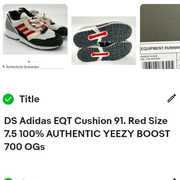 - Adidas EQT Cushion 91 Collegiate Red Size 7.5 100% AUTHENTIC YEEZY BOOST…